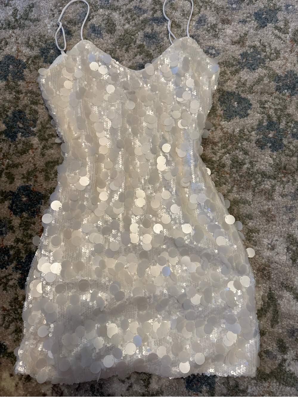 Meshki White Sequin Spaghetti Strap Mini Dress